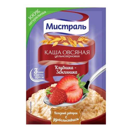 Овсяная каша Мистраль цельнозерновая клубника-земляника 40 г в Глобус