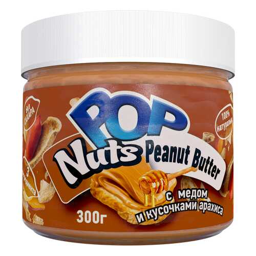 Арахисовая паста POP Nuts Peanut Butter с медом и кусочками арахиса, 300 г в Глобус