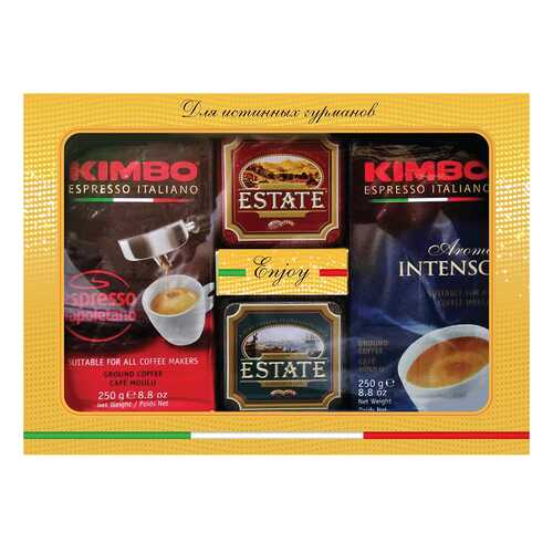 Набор кофе Kimbo 250 г 2 штуки и чай Estate 45 г 2 штуки в Глобус
