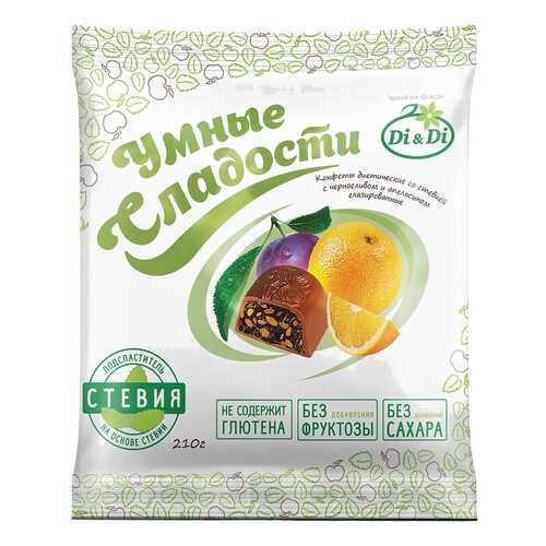 Конфеты глазированные Умные сладости со стевией черносливом и апельсином 210 г в Глобус