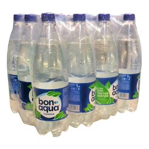 Вода Bonaqua чистая питьевая газированная 1 л 12 штук в упаковке в Глобус