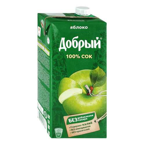Сок ДОБРЫЙ Яблоко T-Pack 2л*2 шт в Глобус